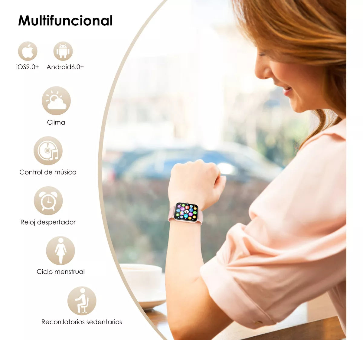 Reloj Smartwatch rosa, Blackview R50 1.85 Notificación De Mensajes, android, Deportivo Salud, Lcd Fitness Bluetooth