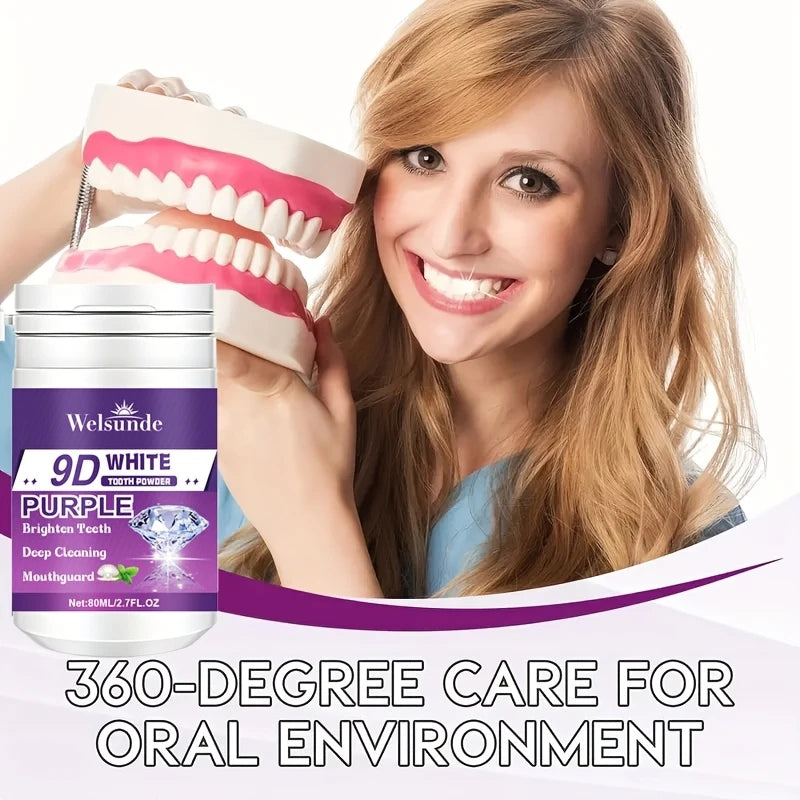 Polvo Dental Morado 9D con Bicarbonato de Sodio para Pulir y Limpiar los Dientes