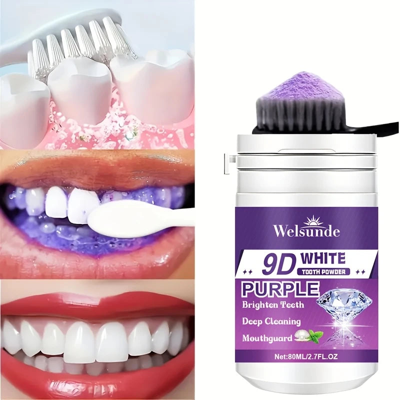 Polvo Dental Morado 9D con Bicarbonato de Sodio para Pulir y Limpiar los Dientes