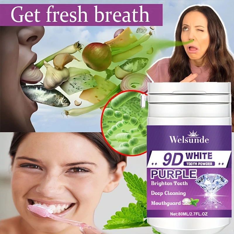 Polvo Dental Morado 9D con Bicarbonato de Sodio para Pulir y Limpiar los Dientes